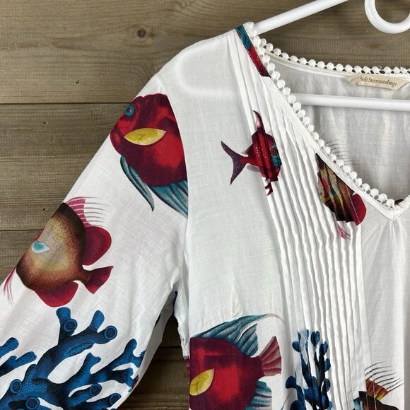 Soft Surroundings Seychelles Tropical Coral Reef Fish Lightweight Coverup Medium - Picture 7 of 11